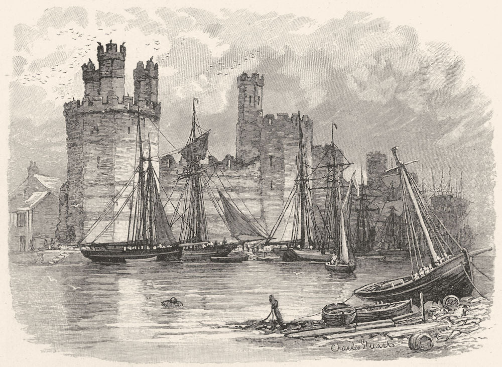 WALES. Carnarvon castle 1901 old antique vintage print picture